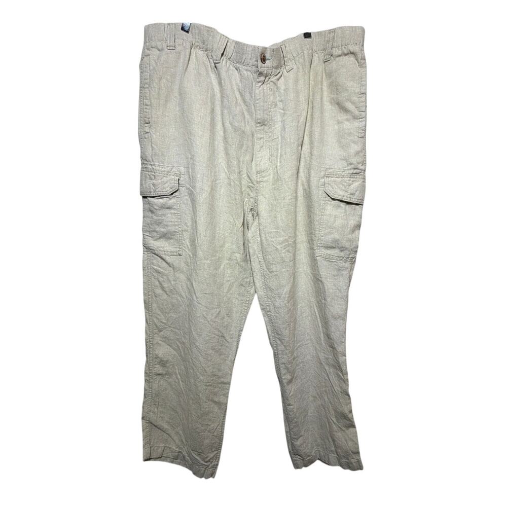 Caribbean Cargo Pants 46x30 Tan 100% Linen Beach Resort